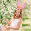 QDTK Easter Bunny Ears Headband Cute Spring Flower Crown Head Band Floral Rabbit Fairy Headpiece for Easter Birthday Party for Women and Girls