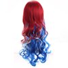 WTHCOS Mixed Red White Blue Long Curly Wavy Hair Wig With Slanted Bangs for Women Red White Blue Mixed Wig Heat Resistant Synthetic Hair Wigs for Daily Use Cosplay Wig With Wig Cap