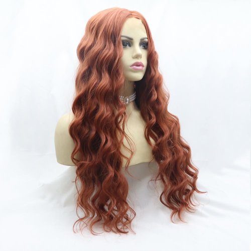 Xiweiya Copper Red Lace Front Wigs Long Loose Wavy Curly Lace Wig Middle Part Auburn Synthetic U Part 1*4 Lace Front Wigs Natural Hairline Heat Resistant Fiber Wig High Density Hair for Women 26 Inch…
