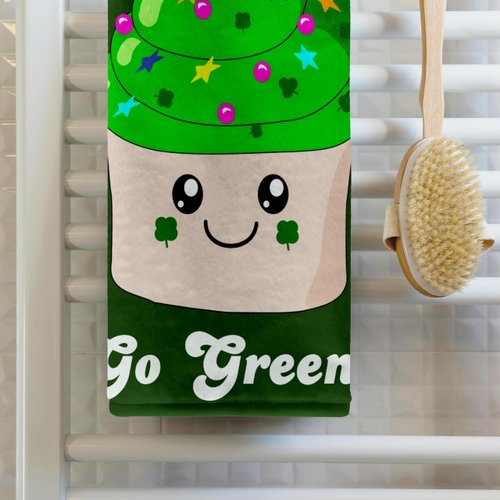 3dRose 22x30 Bath Hand Pool Towel - Go Green - St Patricks Day Irish Cute Cupcake - Eco Friendly Kawaii Dessert - Ireland Irish Humor Cute Food