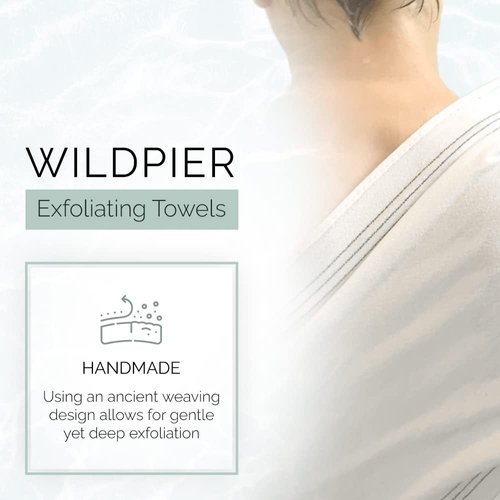 Wildpier Beauty Exfoliating Wash Towel, Washcloth Body Scrub for Bath Shower Spa, Back Washer, Dead Skin Cell Remover, Plant Based Deep Exfoliation Scrubber, White