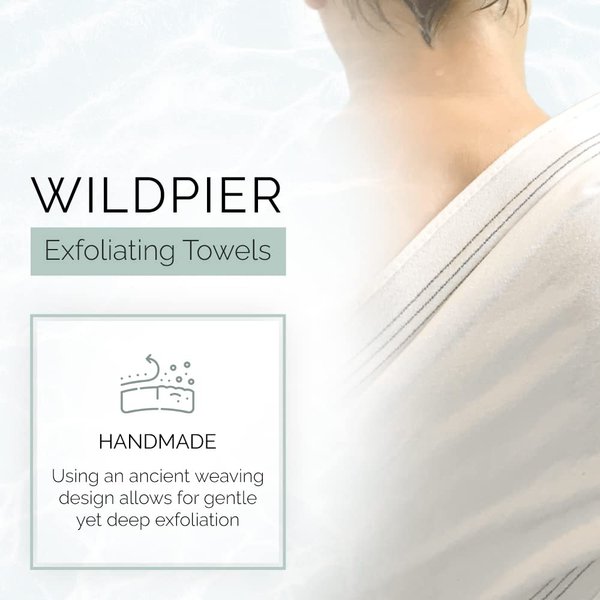 Wildpier Beauty Exfoliating Wash Towel, Washcloth Body Scrub for Bath Shower Spa, Back Washer, Dead Skin Cell Remover, Plant Based Deep Exfoliation Scrubber, White