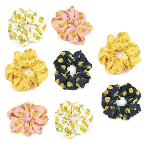 8PCS Bright Color Hair Rope Pineapple Pattern Cute Hair Ties Scrunchies Satin Elastic Ponytail Holders Rubber Bands Soft Hair Bow Bobbles Headdress Hair Decorations Accessory Women Girl Daily Gift