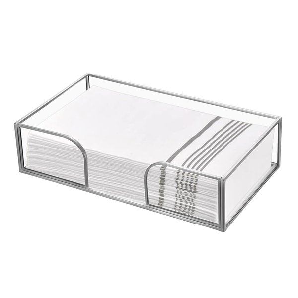 Sumnacon Bathroom Guest Towel Holder - Rectangle Glass Napkin Holder for Guest Hand Towels Paper Napkins, Decorative Napkin Holder Tray for Bathroom Vanity Toilet Tank Table Kitchen Countertop,Silver