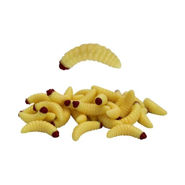OriGlam 50pcs Soft Plastic Worms Lures, Bass Fishing Lure Baits, Bass Fishing Worms, Worm Fishing Lure for Saltwater Freshwater (Beige)