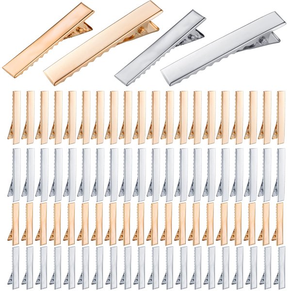 120pcs Alligator Hair Clips Metal Duck Bill Clips Single Prong Curl Clips Alligator Clips with Teeth, Hair Bow Clips for Salon Girls Hair Styling DIY Accessories, Gold and Silver