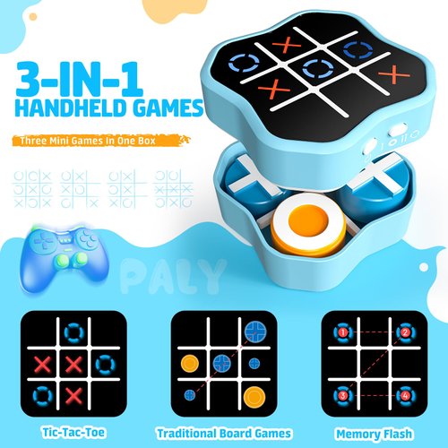 Freecat Tic Tac Toe Game, 3-in-1 Electronic Handheld Games Console for Kids Memory Growth, Portable Puzzle Travel Games,Board Game for Kids and Adults, Christmas and Birthday Gifts for All Ages 3+