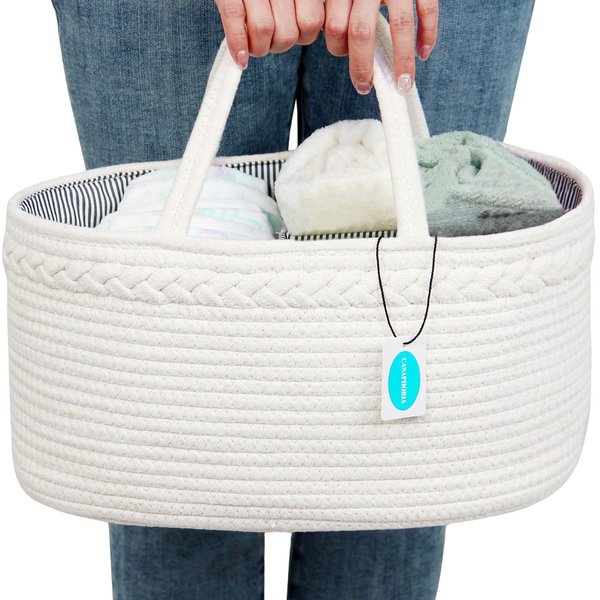 Casaphoria Caddy Organize Woven Sundries Hamper Cotton Rope Basket Caddy Baskets for Storage,100% Cotton Car Organizer with Removable Inserts Towels Baskets Portable Bag,Cream White(14.2"x8.5"x7.1")