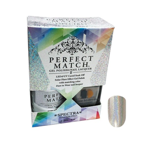 LeChat - Perfect Match Spectra Gel Polish - Stellar Stars - Silver Holographic Glitter - (0.5 Ounce) - Easy Application - Includes Bonus Nail Lacquer Bottle
