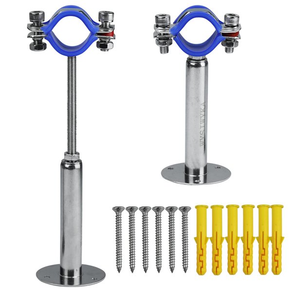 WYSIWYKA 2PCS 304 Stainless Steel Wall Mount Ceiling Mount Pipe Supports, Adjustable Pipe Strap Clamp with screws for OD Pipe 60-65mm, Adjustable Height 100-200mm