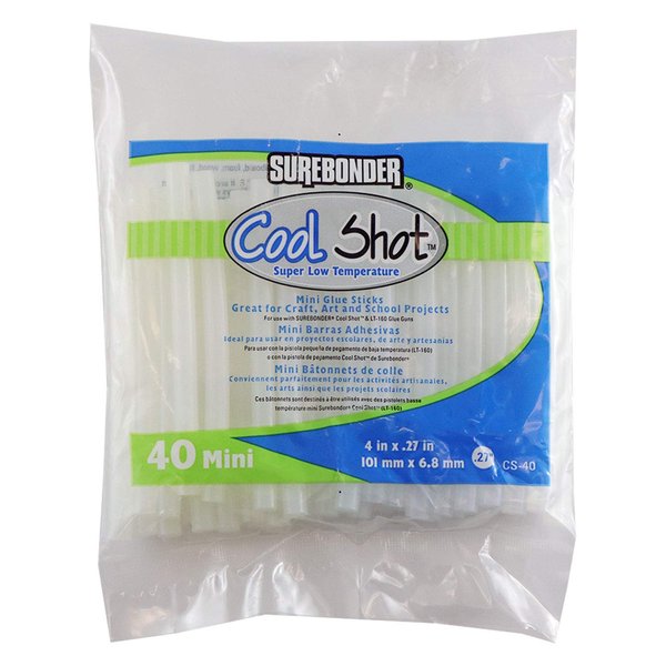 Surebonder "Cool Shot" Hot Glue Sticks for Ultra Low Temperature, Value Pack, Mini Size 4" - 40 Pack - Made in USA (CS-40)