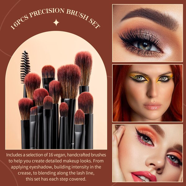 Jessup Eye Brushes Set, Vegan Makeup Brushes with Concealer Powder Eyeshadow Blending Eyeliner Spoolie Brush, 16pcs Premium Synthetic Black Cosmetic Brush T272