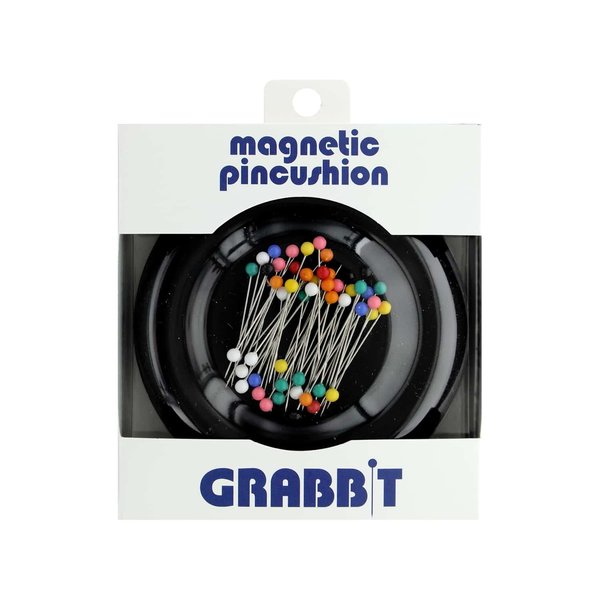 Grabbit Magnetic Sewing Pincushion with 50 Plastic Head Pins, Black