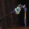 Blue Gold Chinese tide Hair Stick Retro Wooden Hairpin Flower Hair Chopsticks Vintage Tassel Hair Stick Wedding Party Hair Stick Hanfu Hairpins and Accessories