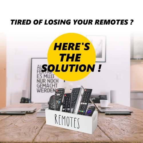 Remote Control Holder, Farmhouse Remote Storage Caddy, Bedside TV Controller Box, Rustic Wood Media Organizer Tray for Home Bedroom Table (White)