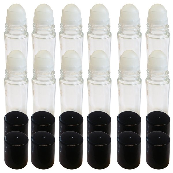 12 Pack of Roll On Empty Glass Bottles for Essential Oils - Refillable Roller Color Roll On - Bulk - 30 ml 1 oz Pack of 12 -Clear Color