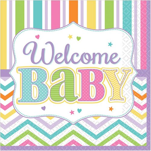 Amscan Colorful Baby Bright Beverage Party Napkins, 5 x 5', Multi