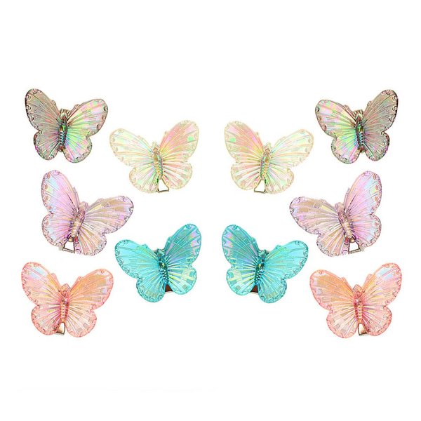 10 Pcs Plastic Iridescent Butterfly Hair Clip Mini 3D Butterfly Alligator Clips Hairpins Non Slip Barrette Hair Accessory for Women Girls, Mixed Color