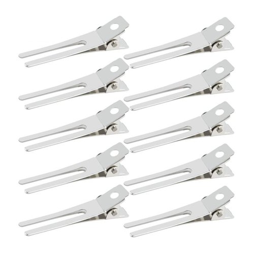 50pcs Hairdressing Double Prong Curl Clips, Wobe 1.8" Setting Section Hair Clips Metal Alligator Hairpins for Bow Great Pin Clip, Styling Salon, Barber (Silver)