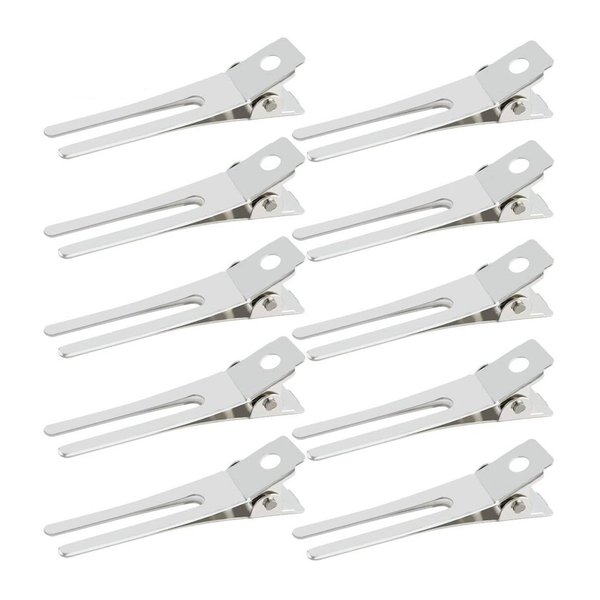 50pcs Hairdressing Double Prong Curl Clips, Wobe 1.8" Setting Section Hair Clips Metal Alligator Hairpins for Bow Great Pin Clip, Styling Salon, Barber (Silver)