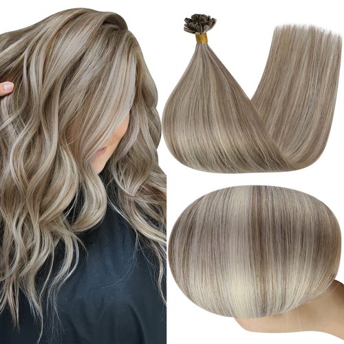 Full Shine Utip Hair Extensions Human Hair Blonde Hair Extensions 14inch U Tip Fusion Hair Extensions Remy Hair 40g 50s 0.8g/s Extensions Human Hair Natural