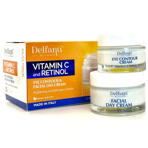 VITAMIN C & RETINOL DUO PACK Full Size Facial Day Cream and Eye Contour Cream • Brightening and Dark Spot Corrector