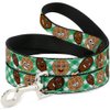 Dog Leash Fried Chicken Waffles Plaid White Green 4 Feet Long 0.5 Inch Wide