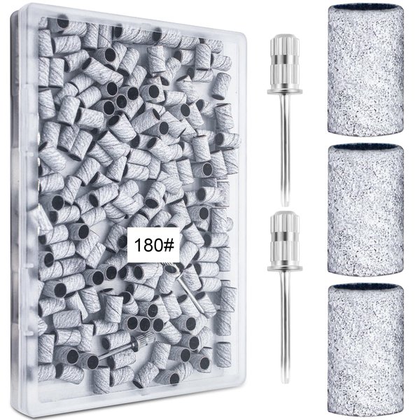 200Pcs Nails Sanding Band, 180 Grit Zebra Sanding Band for Nail Drill Fine Grit Sanding Bands with 3/32” Nail Sanding Bit for Natural, Gel Nail, Sand Band 180 Grit Set for Manicure & Pedicure