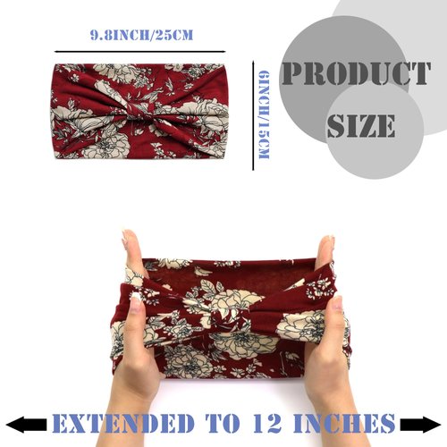FULZTEY Boho Headbands for Women Fashion Wide Headwraps Vintage Floral Print Hairbands Soft Fabric Bandanas Non-Slip Sport Yoga Sweat Turban Knotted Head Bands for Women's Hair Accessories 4 Pack