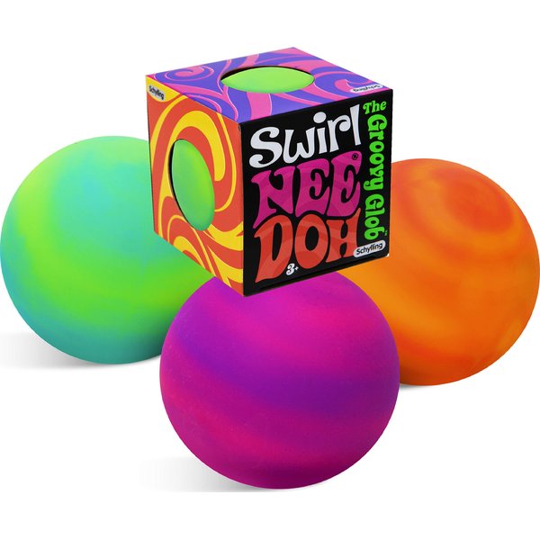 Nee-Doh Schylling Swirl Groovy Glob! Squishy, Squeezy, Stretchy Stress Balls Neon Yellow/Green, Orange/Pink & Purple/Pink Complete Gift Set Party Bundle - 3 Pack