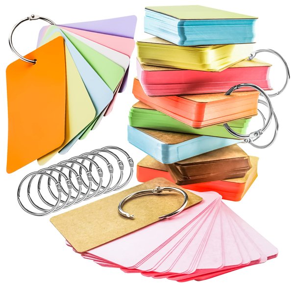 MotBach 400PCS Colored Blank Flash Card Index Cards with Binding Rings,8 Color Easy Flip Flash Card Study Note Card Perfect for Bookmark School Learning Memory Recipe Cards Game Cards(3.5 x2.2 Inch)