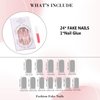IMRAIN Brown Press on Nails Long Square Fake Nails Rhinestone French Tip False Nails with Pearl Designs Glossy Full Cover Glue on Nails for Women DIY Manicure Decoration 24Pcs