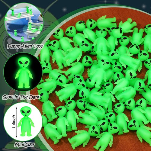 CroBlissful 50 Pcs Mini Alien Figures Glow in The Dark Small Aliens Figurine for Halloween Party Favors Prank Alien Figure Rubber Tiny Aliens Figurines for Halloween Space Party Goodie Bag Filler