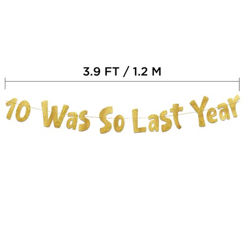 11th Birthday Gold Glitter Banner - Happy 11th Birthday Party Decorations, Supplies and Favors - 11th Wedding Anniversary Decorations