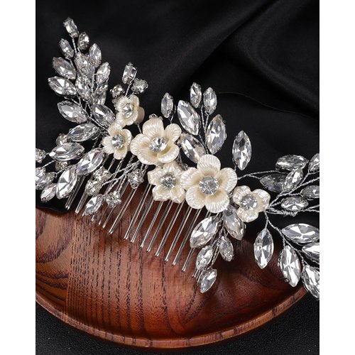 Rumtock White Flower Hair Comb for Wedding Brides Women Hair Piece Jewelry Handmade Boho Hair Accessories (Silver)