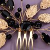 JWICOS Leaves Crystal Bride Wedding Hair Comb Hair Accessories with Beaded Bridal Hair Accessories for Brides and Bridesmaids (Gold Black)