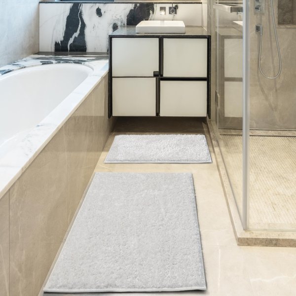 OTTRZ Indoor Solid Design Non-Slip Rubberback 2x2/2x3 Soft Shag Rug Set for Bathroom, Bedroom, 2 Piece - 16" x 24"/20" x 30", Cream