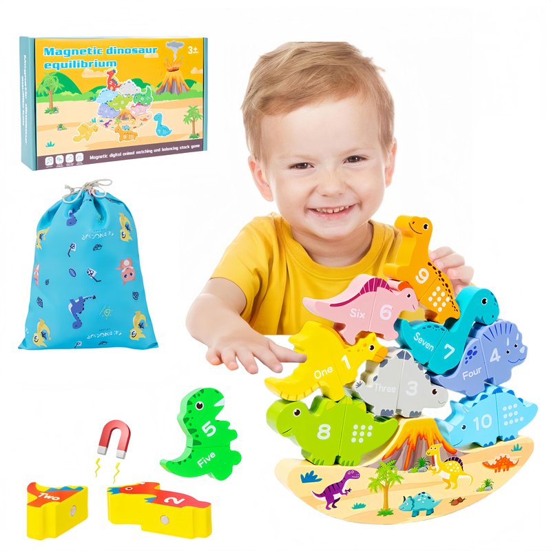 Montessori Dinosaur Toys for 2 3 4 Year Old Boys, Wooden Stacking ...