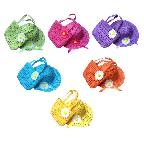 Girls Tea Party Hats and Purse for Kids Child Babe Little Playtime Birthdays Easter Party Supplies Accessories, Includes 6 Purses and 6 Daisy Flower Sunhats（Blue, Rose, Red, Yellow, Purple, Pink）