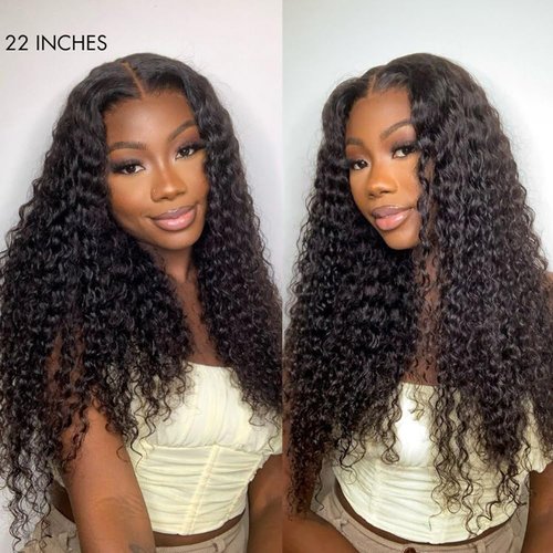 Ice Pear 13x6 Deep Wave Lace Front Wigs Human Hair 22 Inch HD Transparent Deep Curly Lace Frontal Wigs Human Hair 220% Density Glueless Wigs Human Hair Pre Plucked with Baby Hair Natural Color