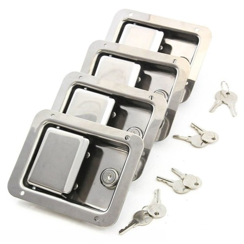 HuaShuani Car Door Lock, Truck Door Lock and Latch Set, Trailer Paddle Door Latch Handle Stainless Steel RV Toolbox Lock + Key 4, Suitable for Truck Tractors, Gates, Vending Machines