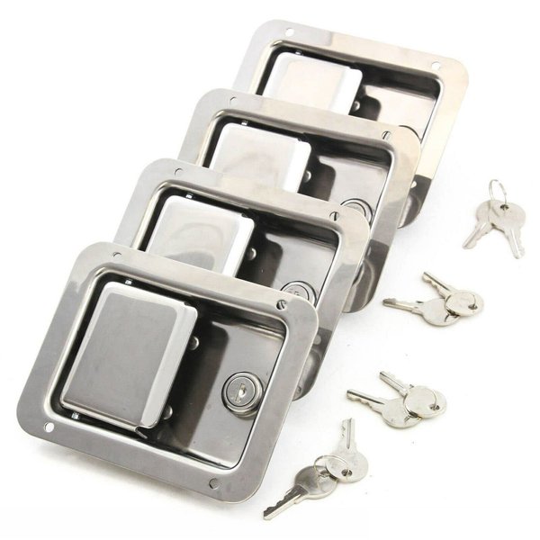 HuaShuani Car Door Lock, Truck Door Lock and Latch Set, Trailer Paddle Door Latch Handle Stainless Steel RV Toolbox Lock + Key 4, Suitable for Truck Tractors, Gates, Vending Machines