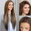 K'ryssma Brown 13x6 Wig Highlight Blonde 13x6 Lace Front Wig Pre Plucked 6 Inch Deep Part Glueless Long Bone Straight Ombre Mixed Brown Synthetic Lace Front Wigs for Women 24 Inches