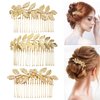 3PCS Leaf Hair Side Combs, Gold Rhinestone Hair Comb, Hair Side Comb Clips, Hair Accessories for Women, Girls, Bride, Bridesmaid