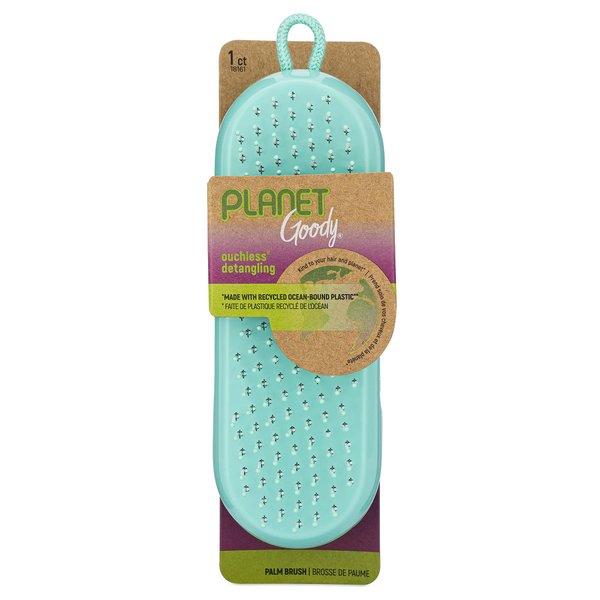GOODY Planet Detangling Palm Hair Brush - Teal - Detangler Comb for Women,Men,and Kids - Wet or Dry - for Natural,Straight,Thick and Curly Hair - Made with Recycled Ocean-Bound Plastic