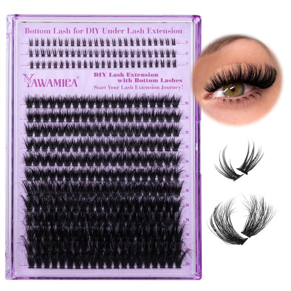 Yawamica Cluster Eyelash Extensions Fluffy Lash Clusters with Bottom Lashes 200D Volume Individual Lashes 315pcs Wispy Eyelash Clusters 10-20mm DIY Lash Extension at Home