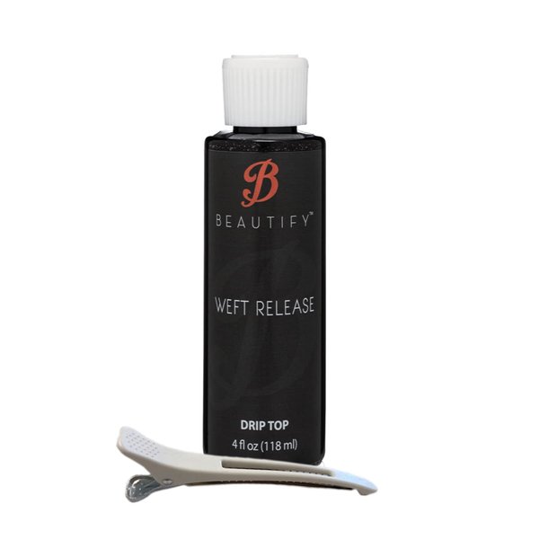 4fl oz Weft Release Drip-Top w/White Hair Sectioning Clip Saver Bundle Pack | Convenient Hair System Removal Kit | Wigs Front Super Bonding Weave Active Lace Melting | Bold Hold Adhesive Remover