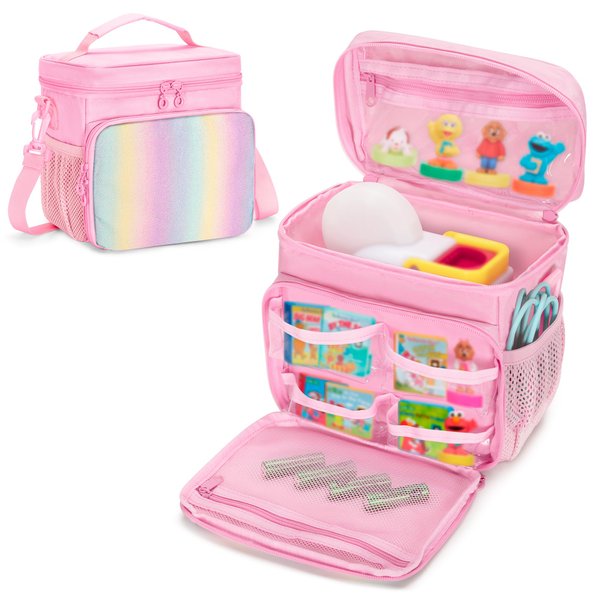 GRAOSO Carrying Case Compatible with Little Tikes Story Dream Machine Books Starter Set, Toy Storage Bag with Handle and Shoulder Strap for Storybook, Character, Accessories, Pink, Bag Only