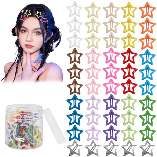 Drnytunk 50Pcs Star Hair Clips for Girls Women Metal Snap Hair Clips Star Hair Accessories Non Slip Star Hair Clips Colorful Metal Star Hair Clips Hair Barrettes for Girls,Colorful