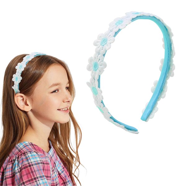 AIUPUOC Flower Headbands for Girls Flower Girl Hair Accessory White Daisy Floral Headband Flower Headpiece Spring Hair Accessories (Blue)
